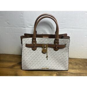 Michael Kors Hamilton Medium Satchel MK Logo Shoulder Strap Handbag (Vanilla)